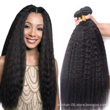 Amzhair 10A Grade Double Weft Human Hair Weave Wholesale Raw Brazilian Yaki Straight Cuticle Aligned Human Hair Extension Bundle